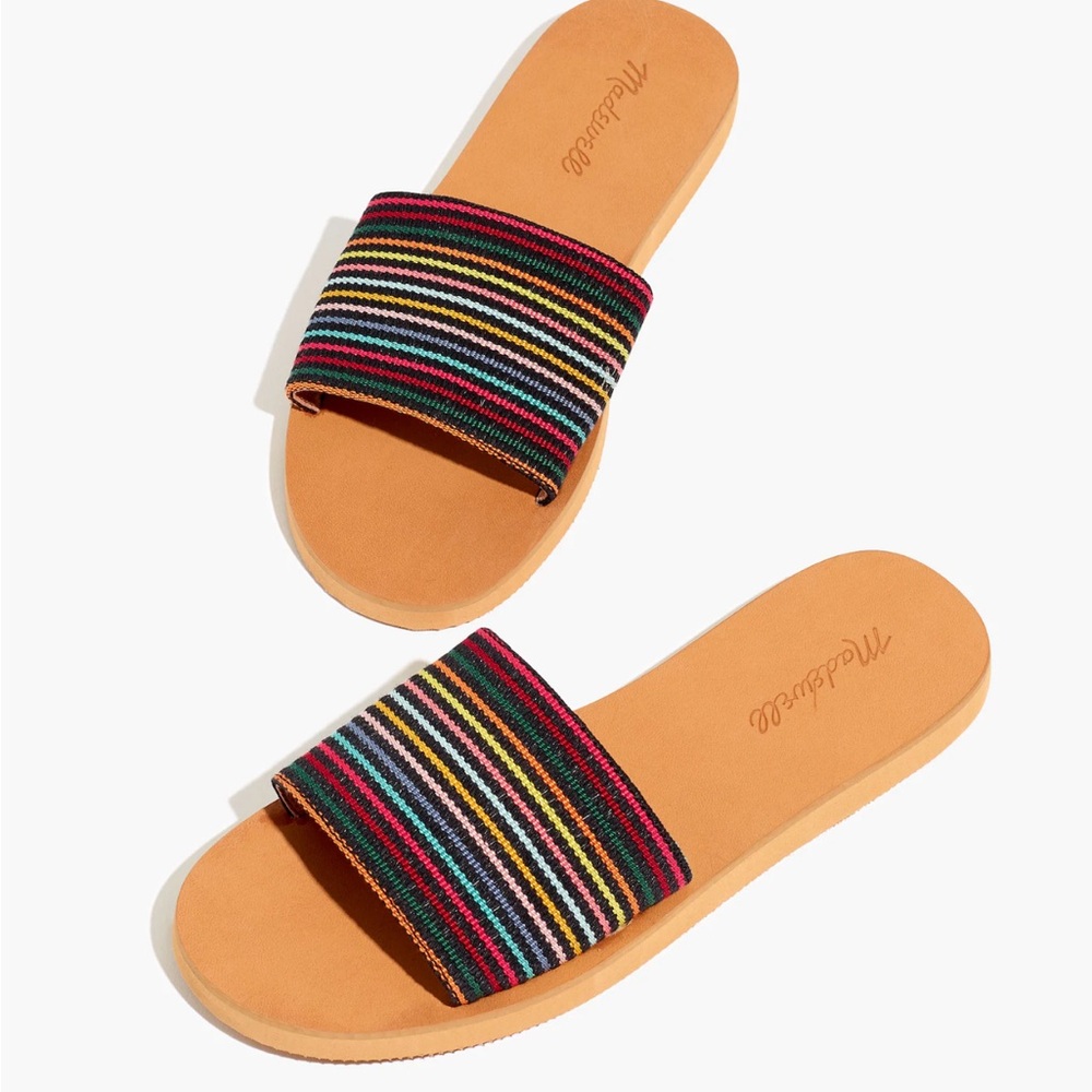 Madewell The Maddie Slide Sandal in Rainbow Stripe